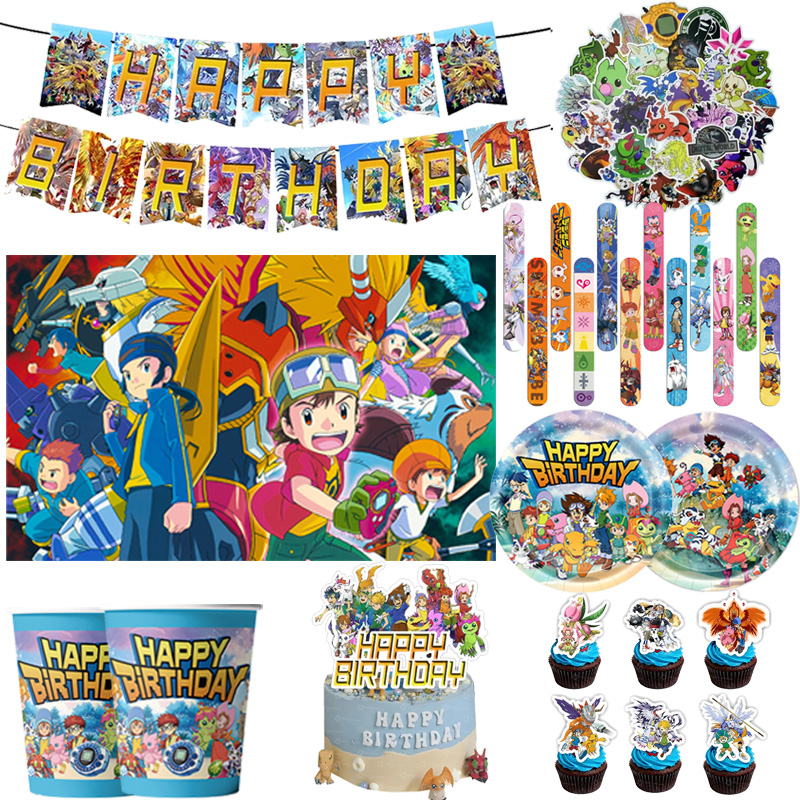 디지몬 테마 생일 파티 용품 종이 접시 테이블 커버 컵 - Model Kit Digimon 리뷰 및 가격